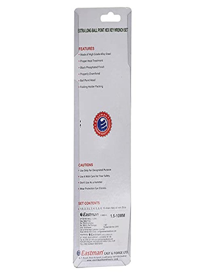 إيست مان مجموعة مفاتيح ألين سداسية من إيستمان، 9 قطع، من 1.5 إلى 10 مم، نمط قصير، فولاذ كروم فاناديوم، رؤوس مشطوفة، طلاء أسود - EAK-2406 - Image 4